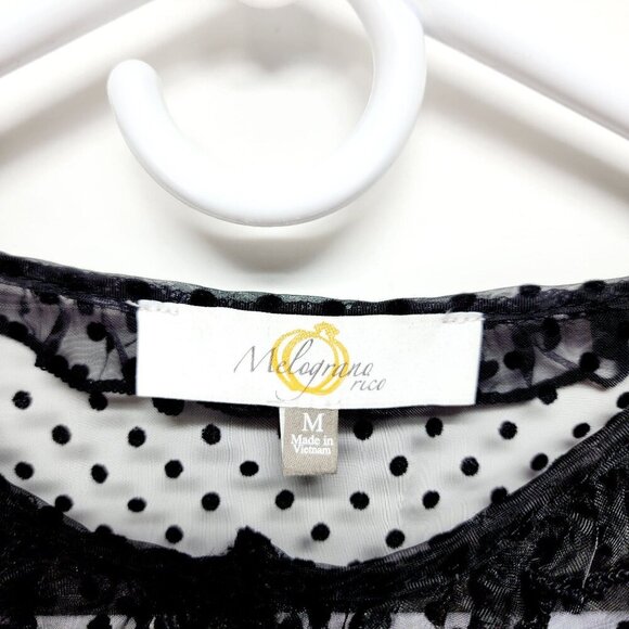 Sheer Black Polka Dot Long Sleeve Blouse With Ruffle Detail Size M - Picture 3 of 9